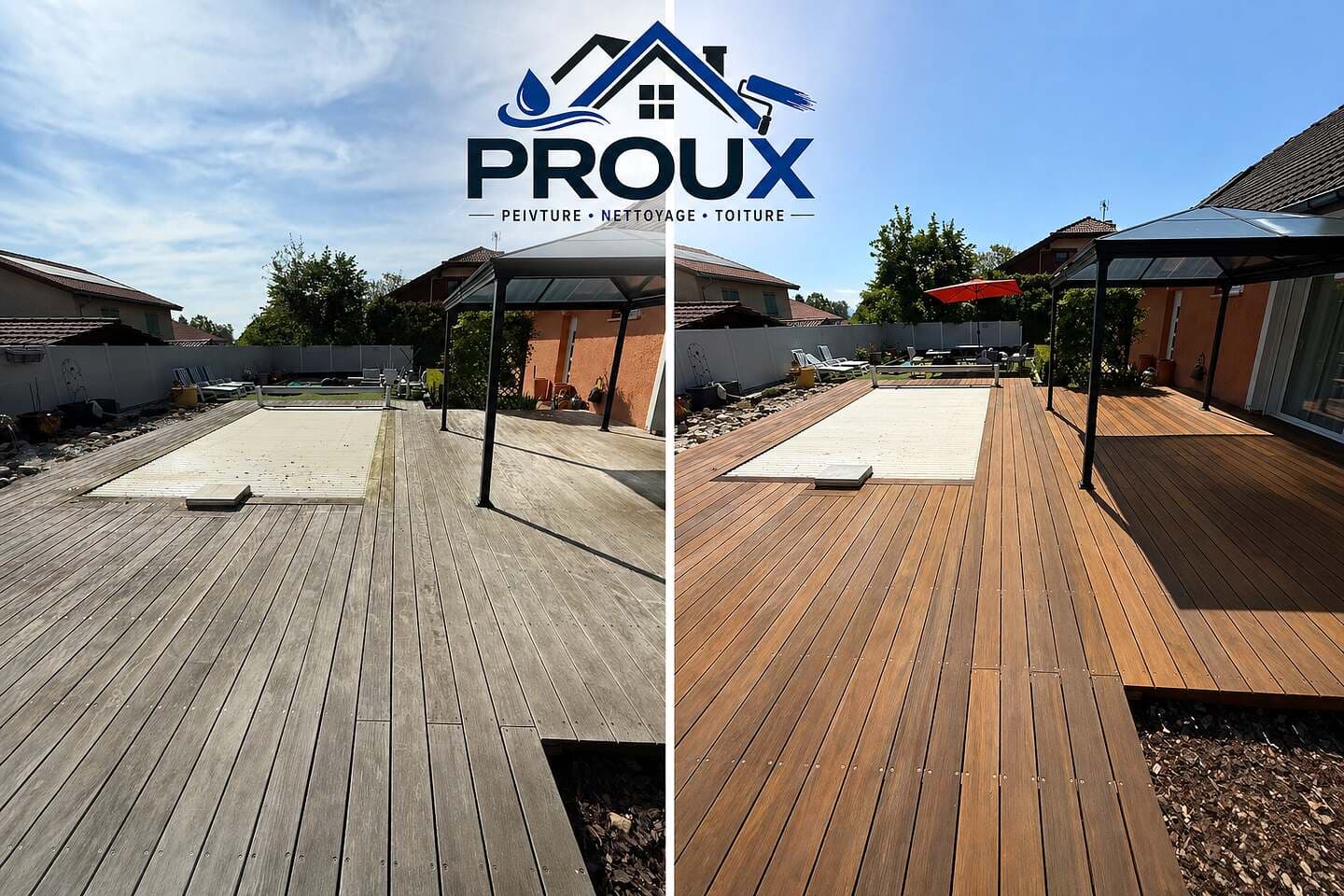 Bois extérieur avant / après application d’un saturateur par PROUX